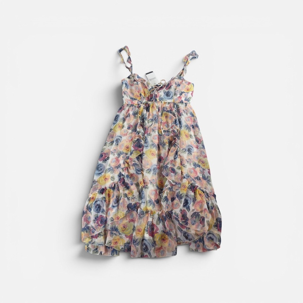 Abercrombie & Fitch Women XS Multicolor Floral Midi Dress Ruffle Chiffon Cottage